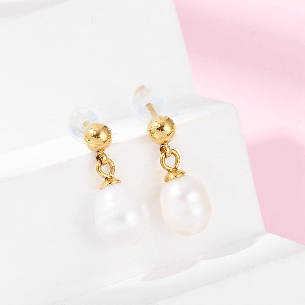 Boucles d'oreilles pendantes en acier inoxydable 304 avec perles d'eau douce naturelles