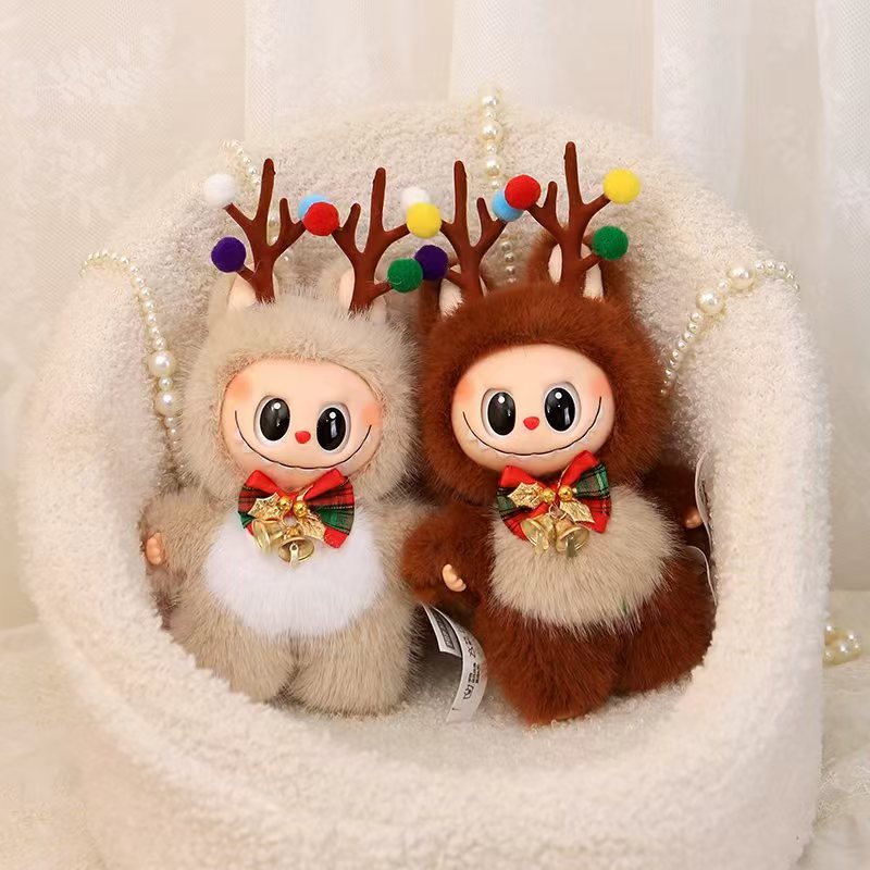 Labubu Christmas edition doll Kawaii Figure Face doll clothesDoll Keychain Decor Gift blind bag Christmas present