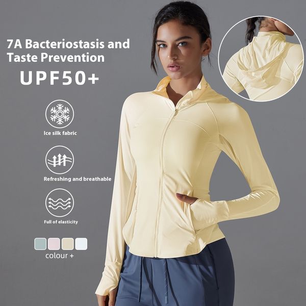 Nylon raw yarn ice silk cool long sleeved slim fit sunscreen pants women&#039;s summer breathable jacket fitness yoga suit