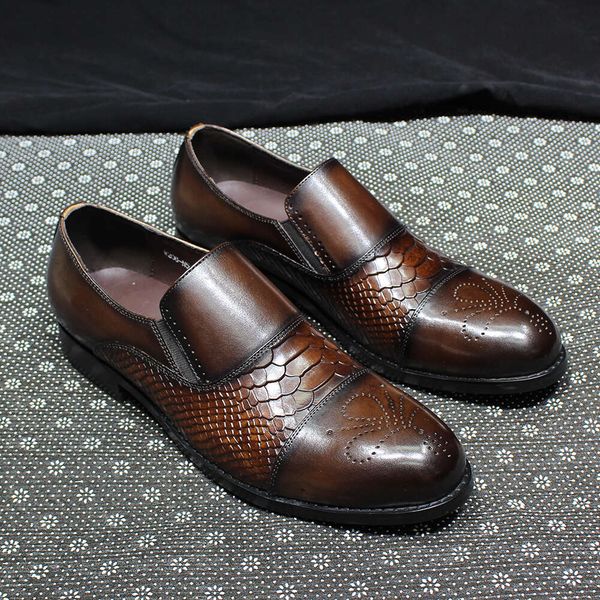 Men&#039;s Slip-on Loafers Genuine Leather Cap Toe Wedding Formal Classic Crocodile Print Office Business Dress Shoes for Men