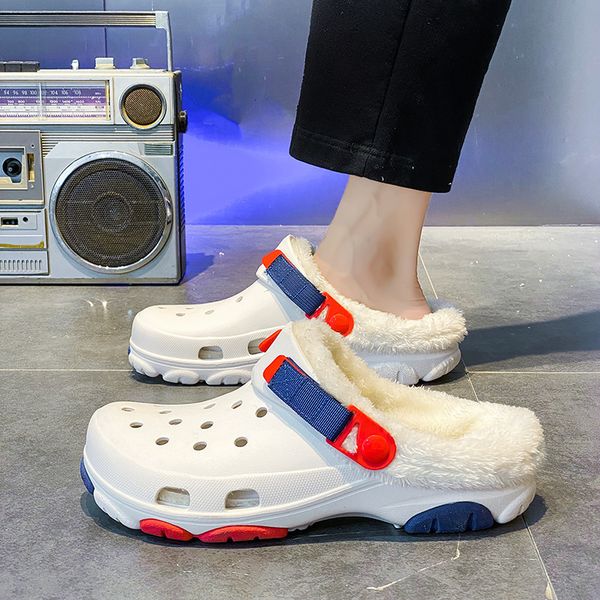 High quality Hollowed out warm hole for autumn winter couples, breathable cotton slippers, and plush inner lining with toe shoes