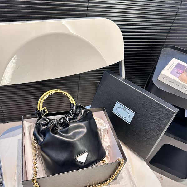 Designer Women Fashion Bags Clutch Bags Suede Leather Paint Bucket Triangle lucky bag Wrist bag metal wristband 6.50 * 7.09 inches