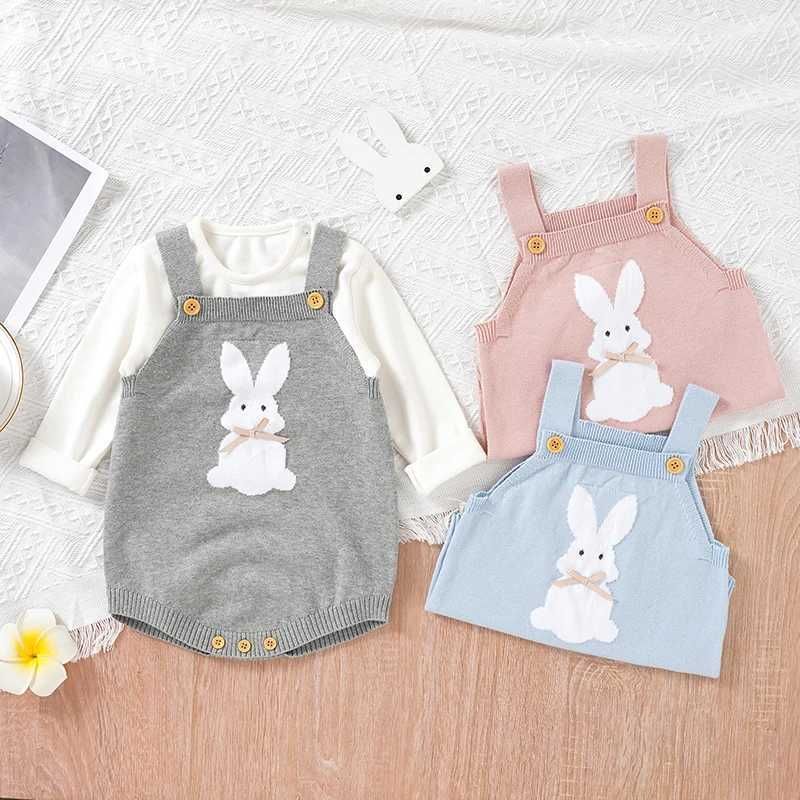 w486 Baby Bodysuits Clothes Spring Autumn Rabbit Knitted Newborn Boys Girls Easter Onesie Clothes 018m Cotton Knitted Infant Outfits