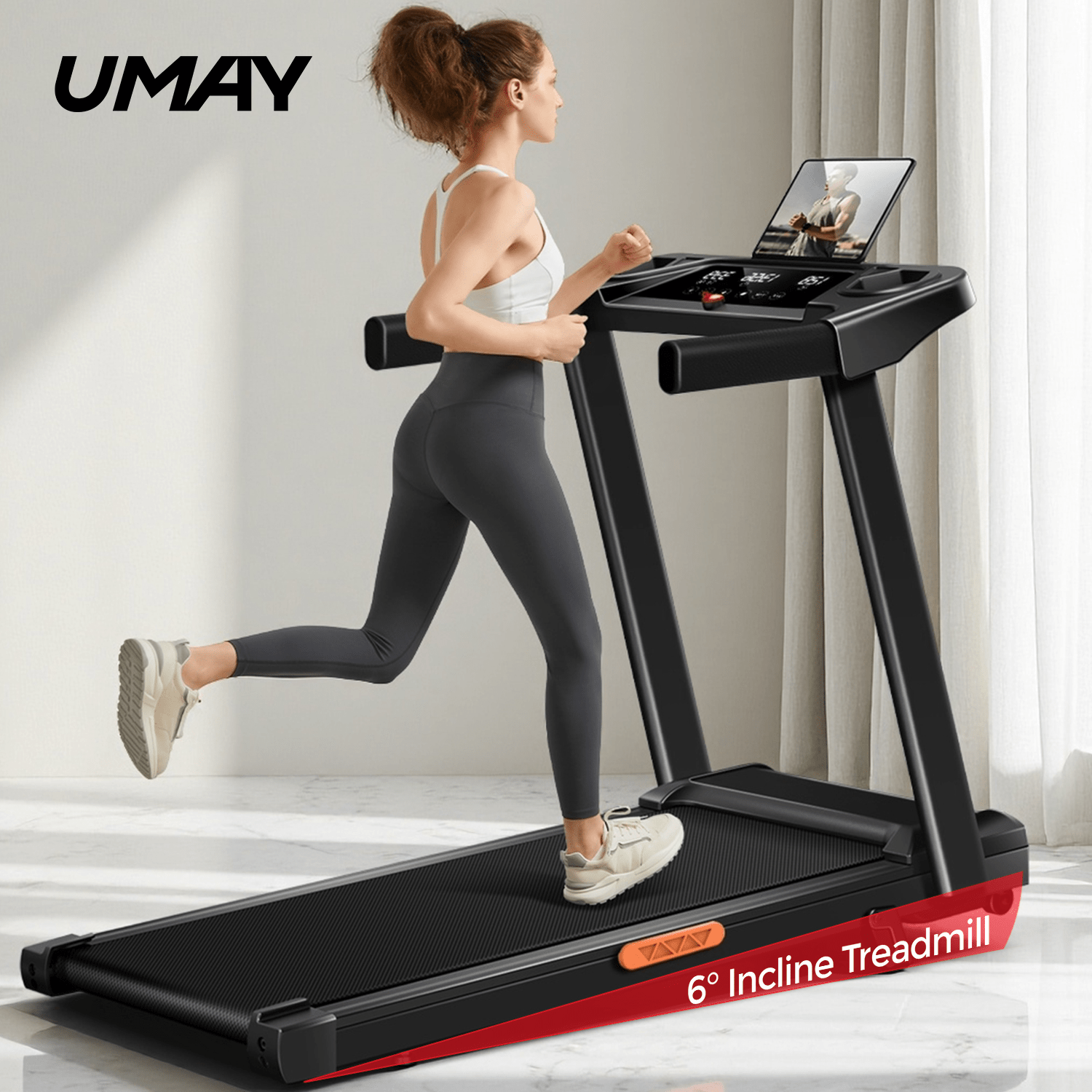 TEMU Treadmill With 6% Incline, Portable Treadmills For Home With Handle, Foldable Treadmills For Home And Office, 300 Lbs Weight Capacity, Screen
