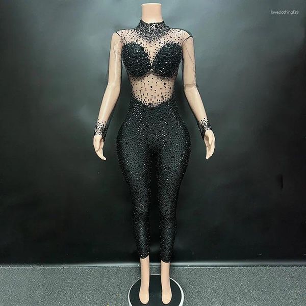 Stage Wear Celebrity&#039;s Sparkg Large Rhie Transparent Jumpsuit For Birthday Celebration urious Attire Dancers&#039; Performances
