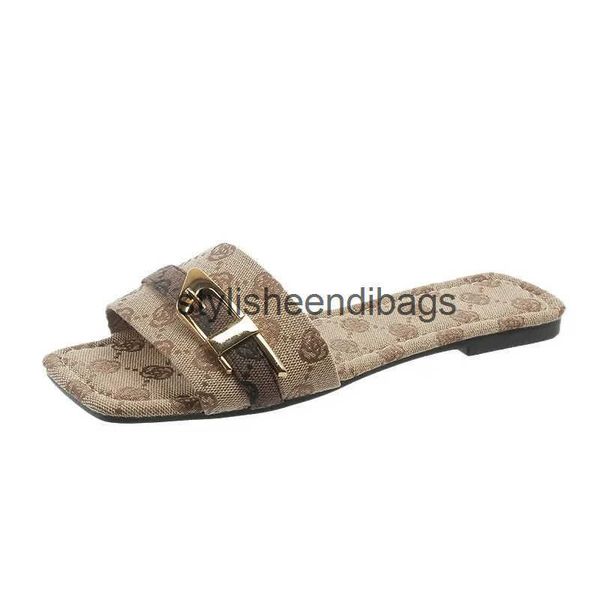 Slippers Womens large-sized fashionable sandals and slippers new summer style flat bottomed metal shoulder strap H241128