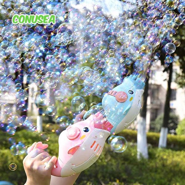 Sand Play Water Fun Cartoon Dolphin Bubble Gun Maker 20 Bubble Holes Soap Bubbles Childrens Gifts Outdoor Party Games Toys for Kids Girls Bo