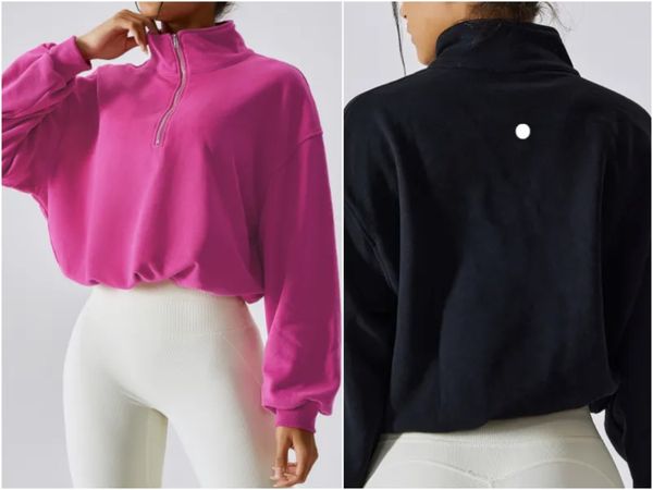 Outfit Yoga 6464 Women Fleece Jackets Fitness Wear Tops Zipper Sweatshirt Sportswear Winter Jackets Casual Long Sleeve Exercise Stand Collar