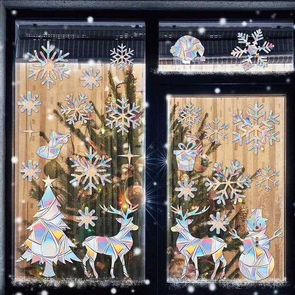 Christmas Snowflake Sun Catcher Wall Stickers Electrostatic Window Glass PVC Decals xmas Tree Snowman Suncatcher Rainbow PrismXJ241114