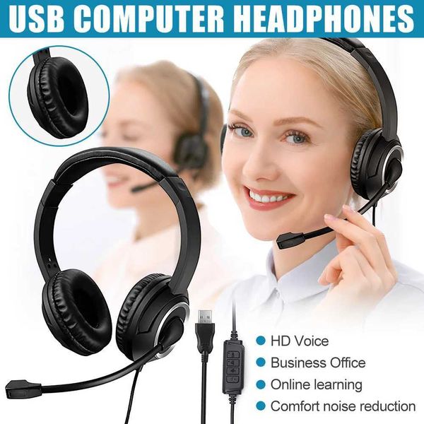 Headset Wired USB Call Center Headphones with Microphone Noise Cancelling Over Gaming Over-Ear s for Computer PC Laptop Z241018