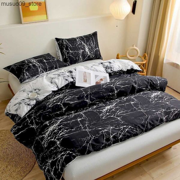 Bedding sets Autumn Winter 2-3 Piece of Black marble pattern bedding setBedroom Printed duvet cover asebed setking queen full size L240910