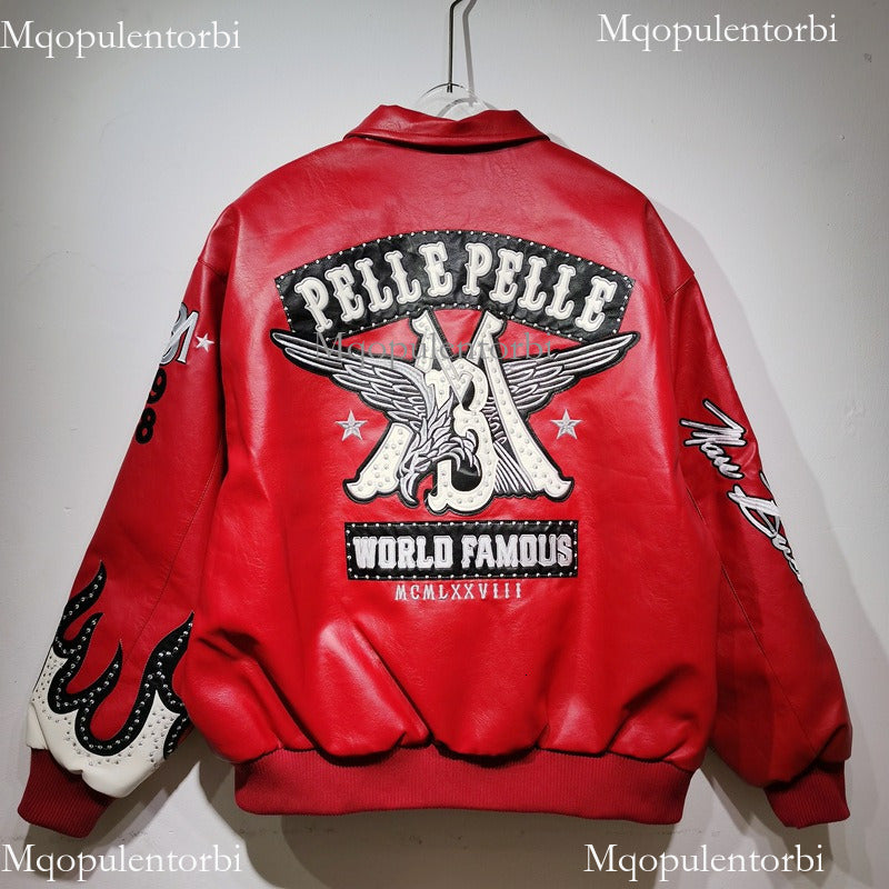 Pelle Pelle Leather Jacket Designer Pelle Jacket Men&#039;s Diamond Encrusted Eagle Wide Sheep Leather Coat Windbreak Bomber 1978 Limited Edition Lu