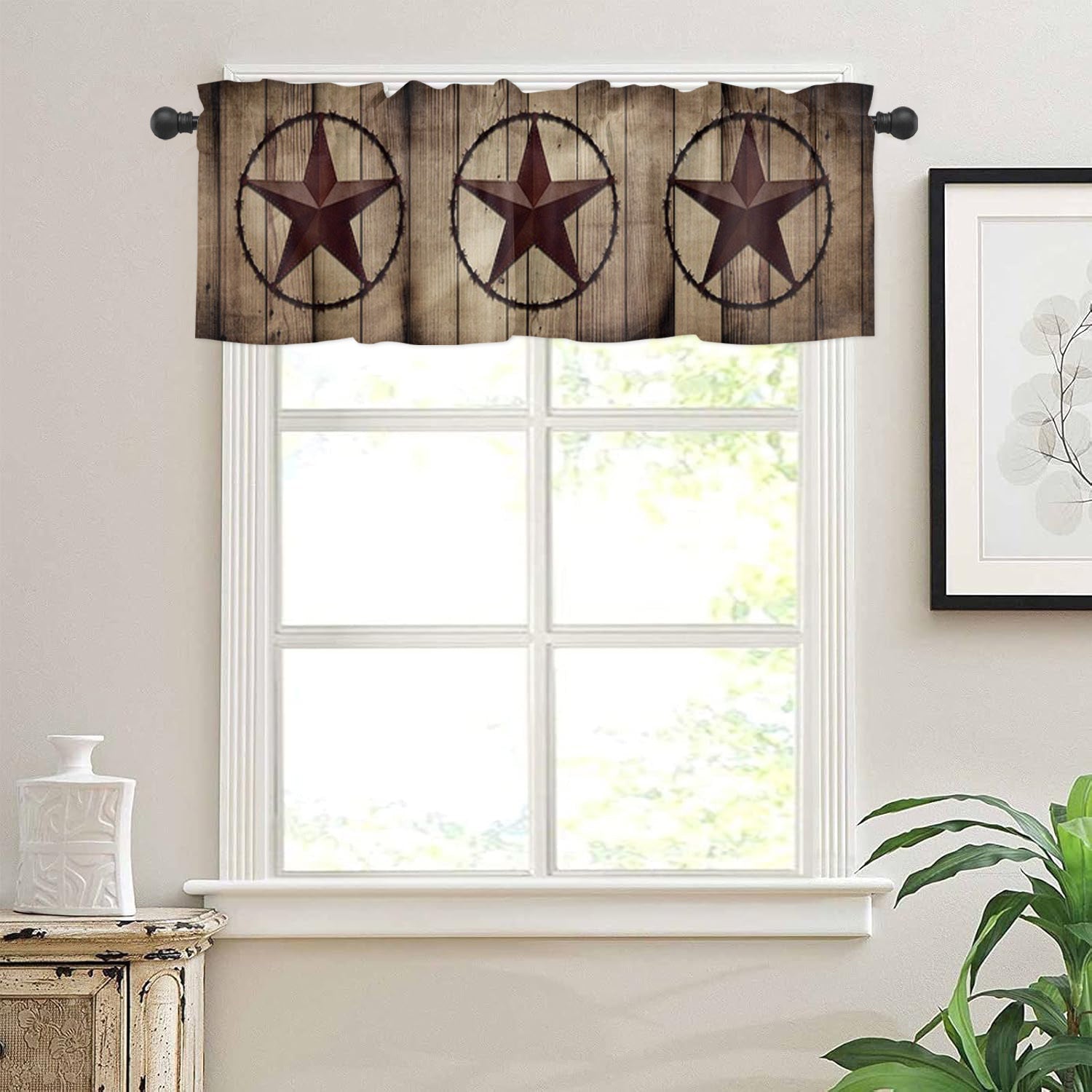 TEMU Window Valance, Metal Polyester Curtain Valance, Western Cowboy Style Short Curtain For Living Room Home Decor, Brown Grey