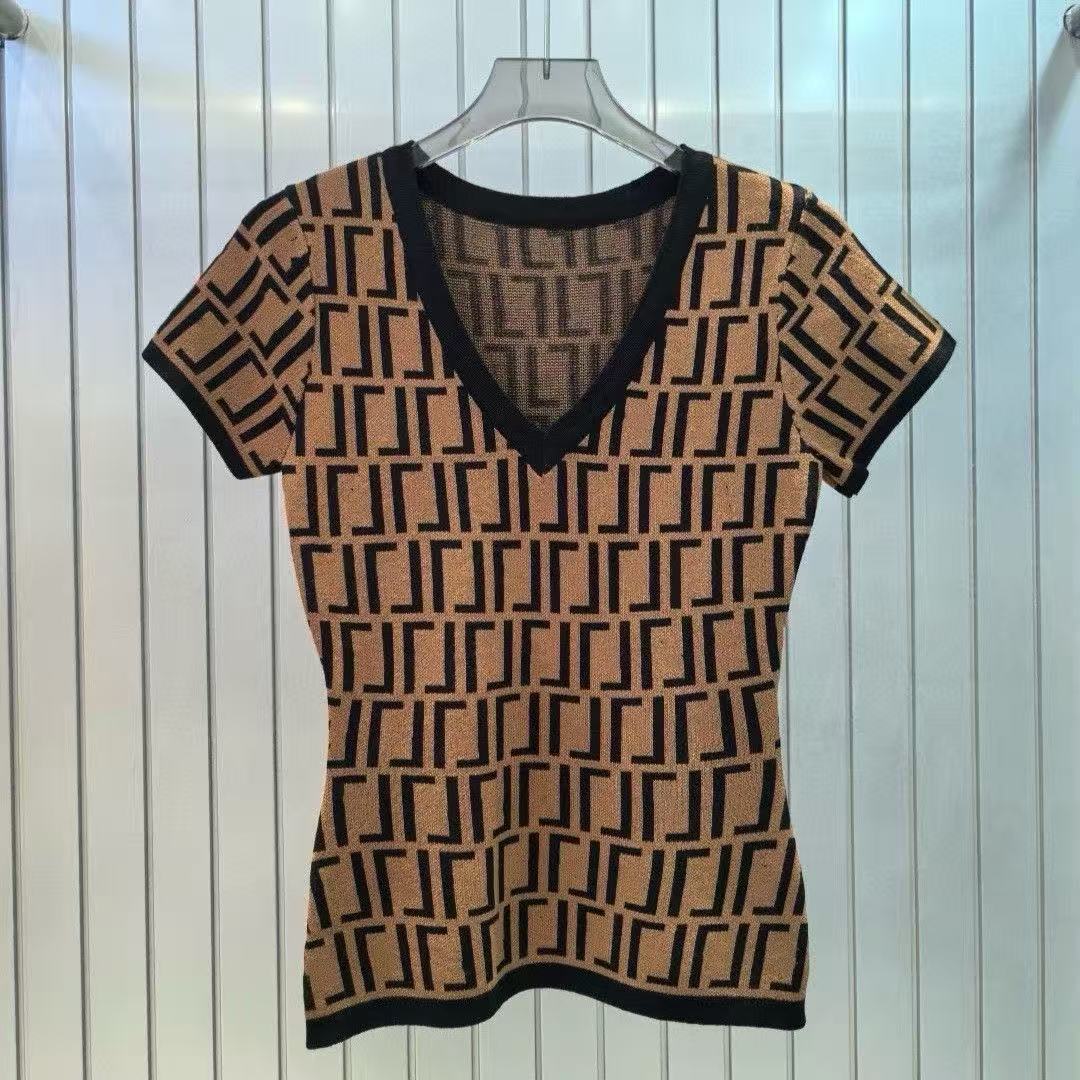 Women&#039;s Knits & Tees designer fashion knitting T-shirt Woman Designer Round neck Stripe Sweaters Knit Letter Knitted Short sleeve Fashion Casua