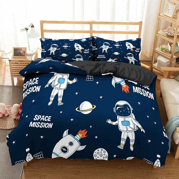Cartoon bedding set astronaut down duvet cover boy blue sky dreamy duvet cover double size pillowcase Y241024