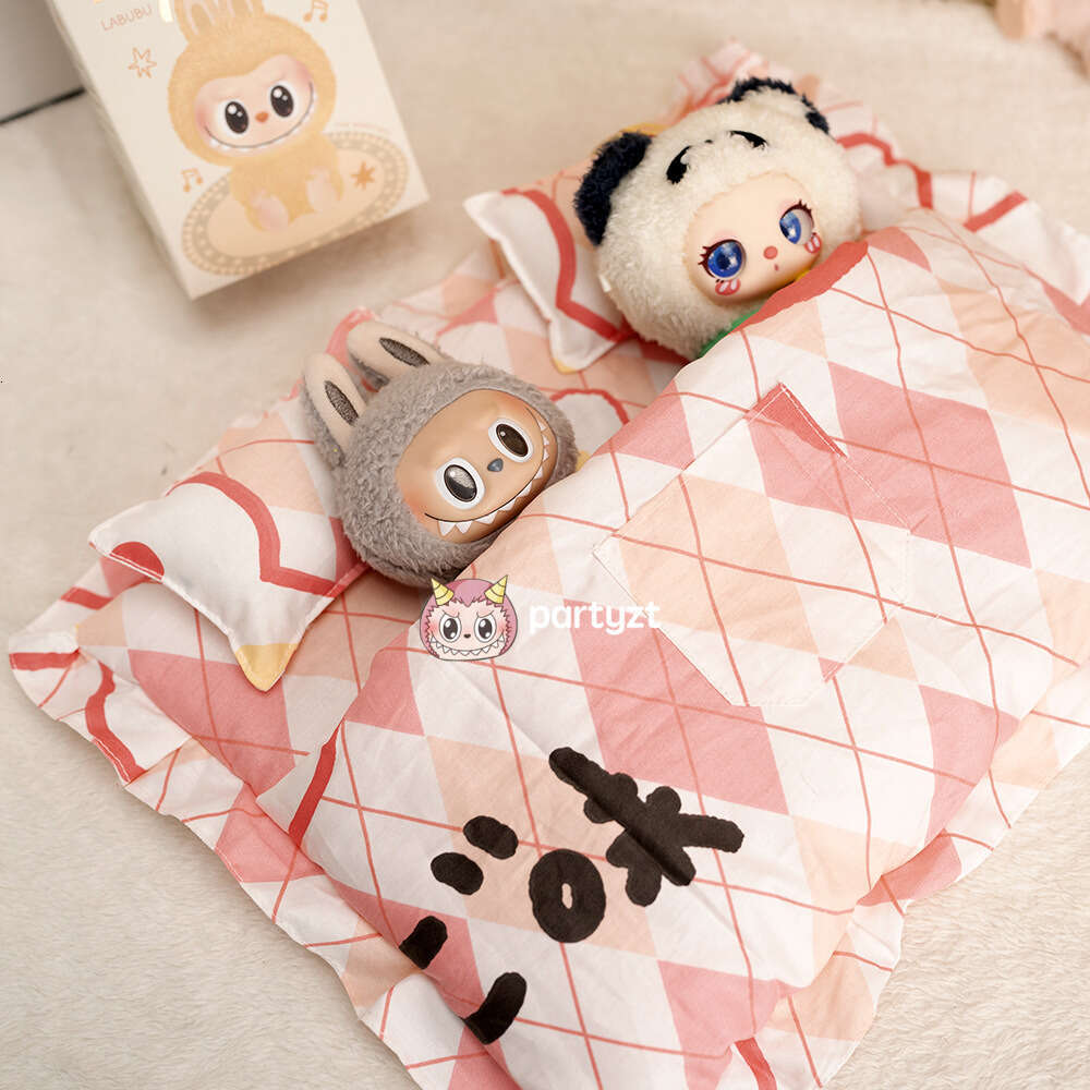 Cartoon Labubu Cotton Bedding Set Pretend Play Cover Mat Quilt Pillow Plush Doll Double Sleeping Bag ljh716