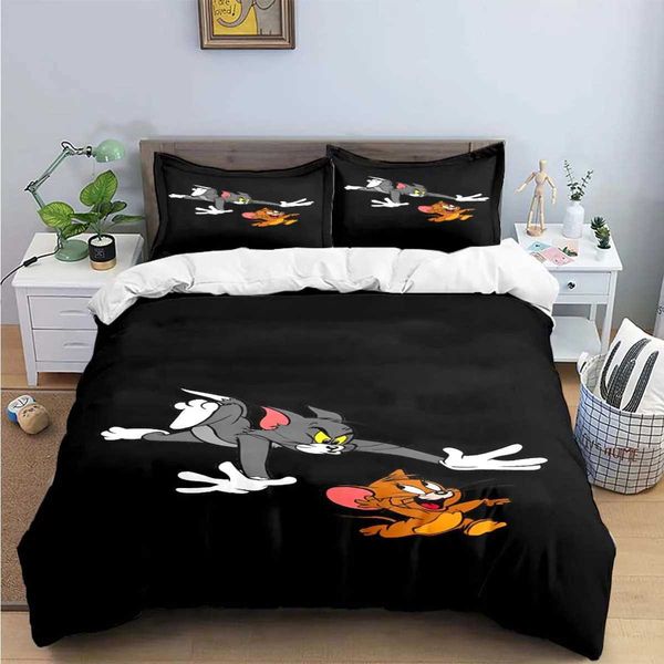Cute Cartoon Characters Cat Mouse T-Tom-and-Jerry Printing Bedding Set Duvet Cover Comforter Bed Youth Kids Girl Boys GiftC241122