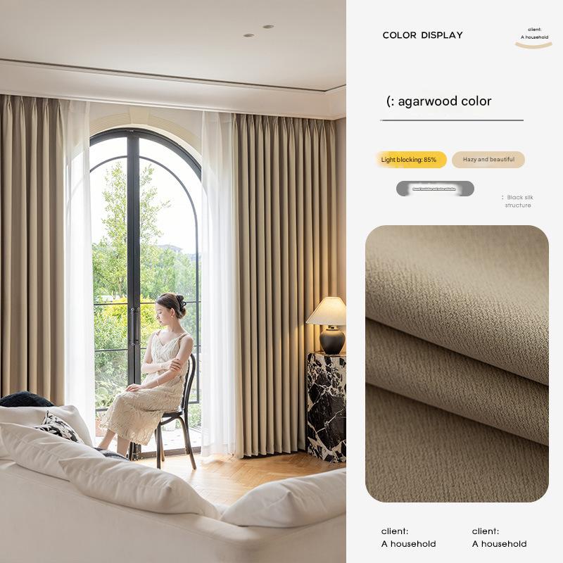 YL-36889 cream blackout curtain 2025 new thickened bedroom living room hook-style light luxury modern simple bay window