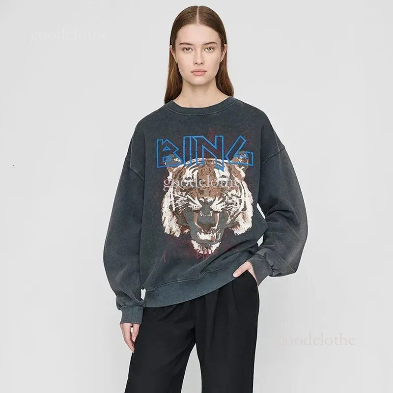 Designer Aninely Bingly Sweater Vintage Washed Cotton Street Casual Round Neck A Bing Alphabet Graffiti Printed Hoodie Suitable Sports Leisure Sweat