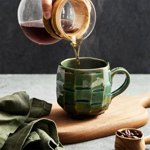 Japanese style ceramic cup 420ml green-white retro coarse pot coffee cup office home breakfast milk juice tea cup water 241217