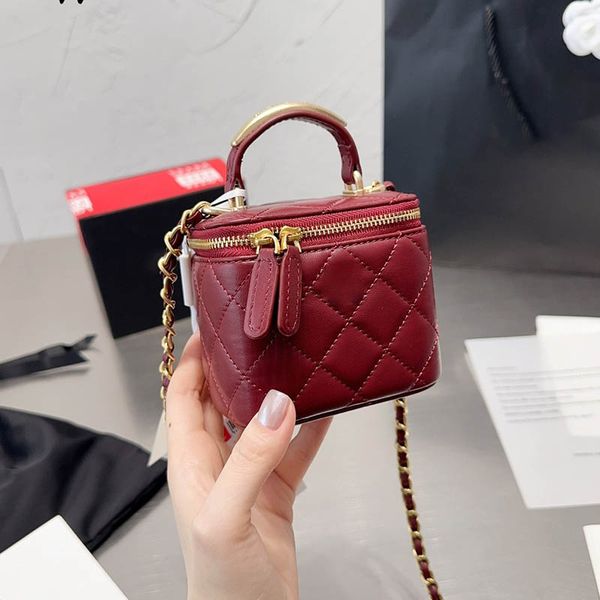 Designer Women Portable Mini Makeup Bag With Mirror Metal Lettering Genuine Leather Retro Four Color Coin Purse Totes Designers Handbag Tren