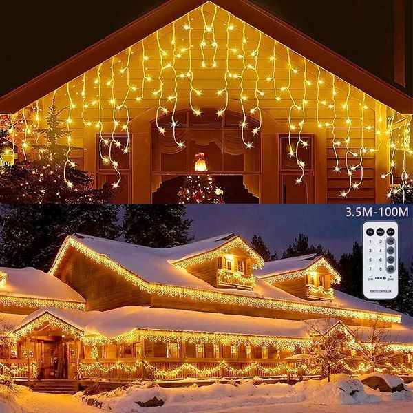 Christmas Decoration 2024 LED Ice Curtain Light Outdoor Street Garden Indoor Winter Wedding New Year 2025 220V EU Y240927
