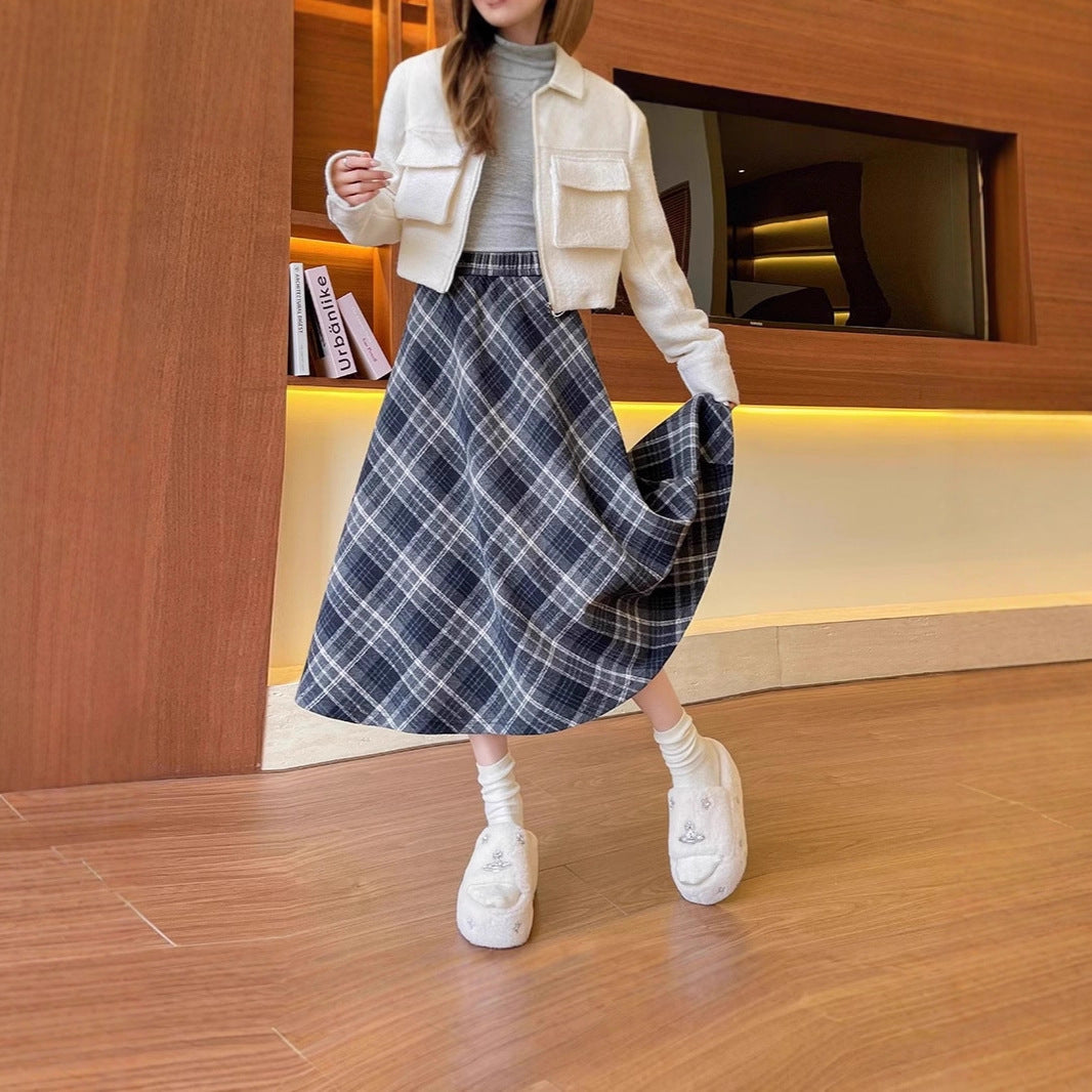 116 skirt women&#039;s autumn and winter new Maillard style mid-length skirt high waist slim big swing umbrella skirt retro large size long skirt