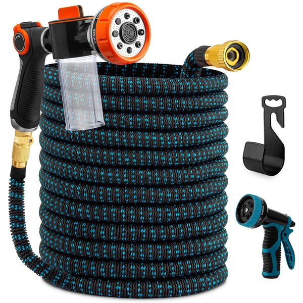 Expandable Garden Hose with 10 Function Nozzle, 75-100FT, White Rubber, Car Wash & Irrigation, 2024