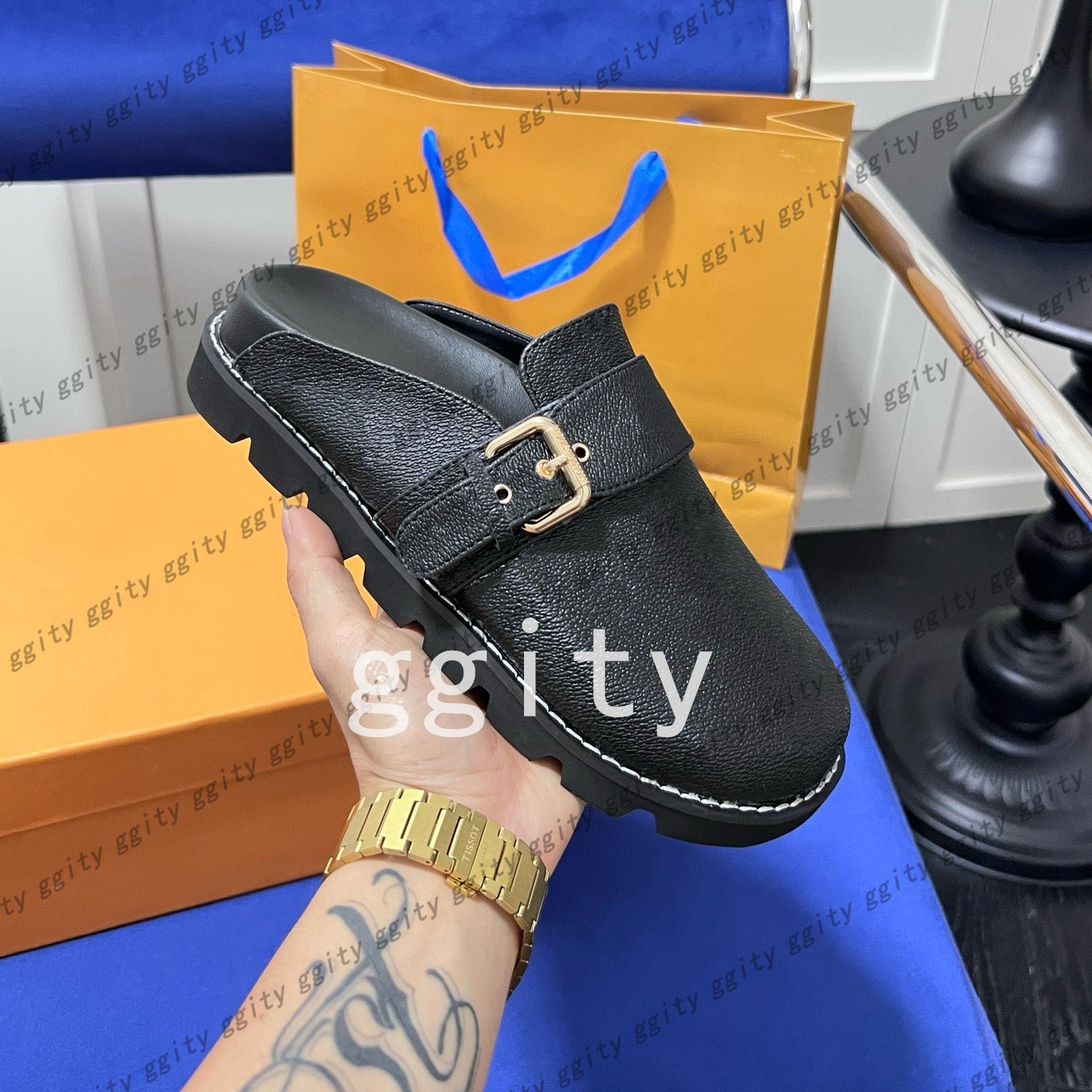Designer Men Women COSY COMFORT Flat Sandals Fashion Leather Denim Buckle Booties Moccasins Scaffs Slippers 35-41