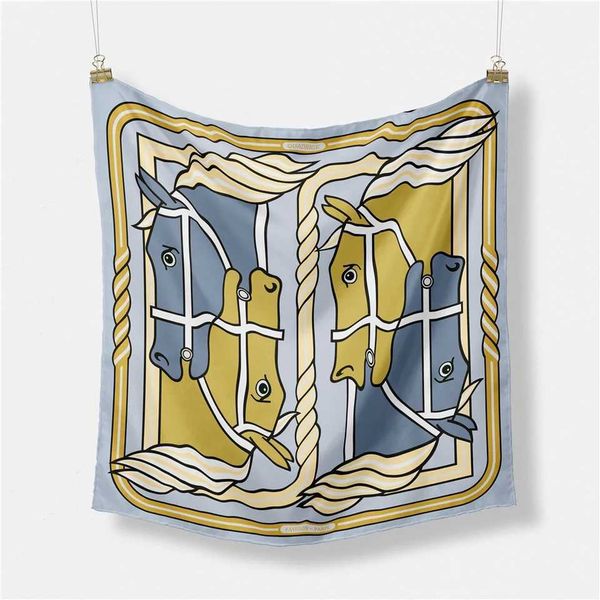 Scarves Twill Silk Scarf Woman Horse Head Painting Square Scarves Wraps Bandana Small Hijab Silk Foulards Tie Headband Neckerchief 53CM J241
