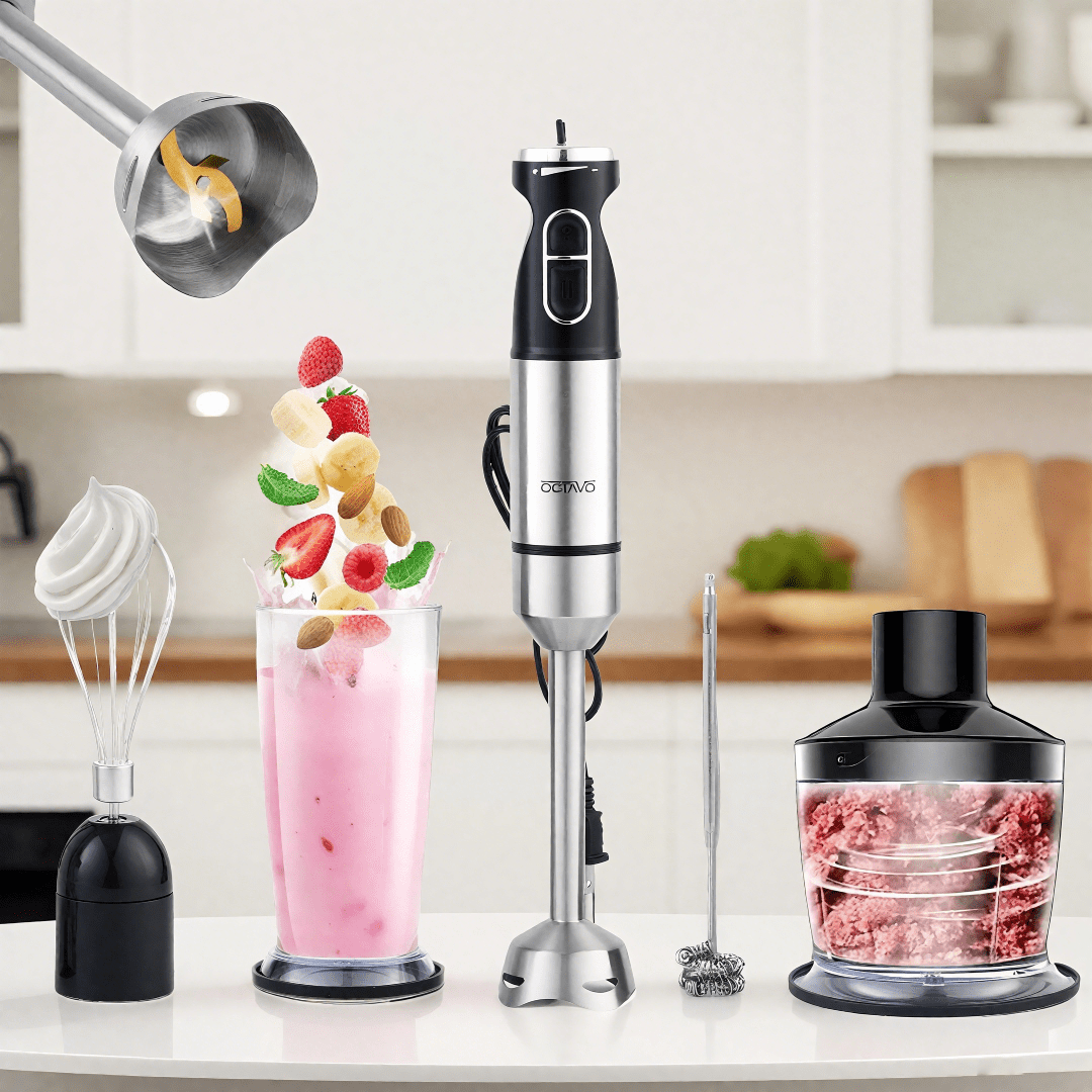 TEMU Blender 800w – Hand Blender With Whisk, Frother, Chopper & Mixing Cup, Stainless Steel Stick Mixer For Smoothies & Soup