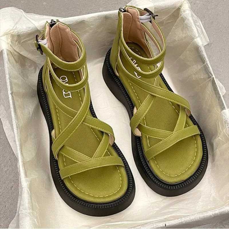 Thick Heel Women Sandals Womens New Hollow Open Toe Shoes Fashion Casual Sandals Female Designer Flat Roman Shoes Summer M241227