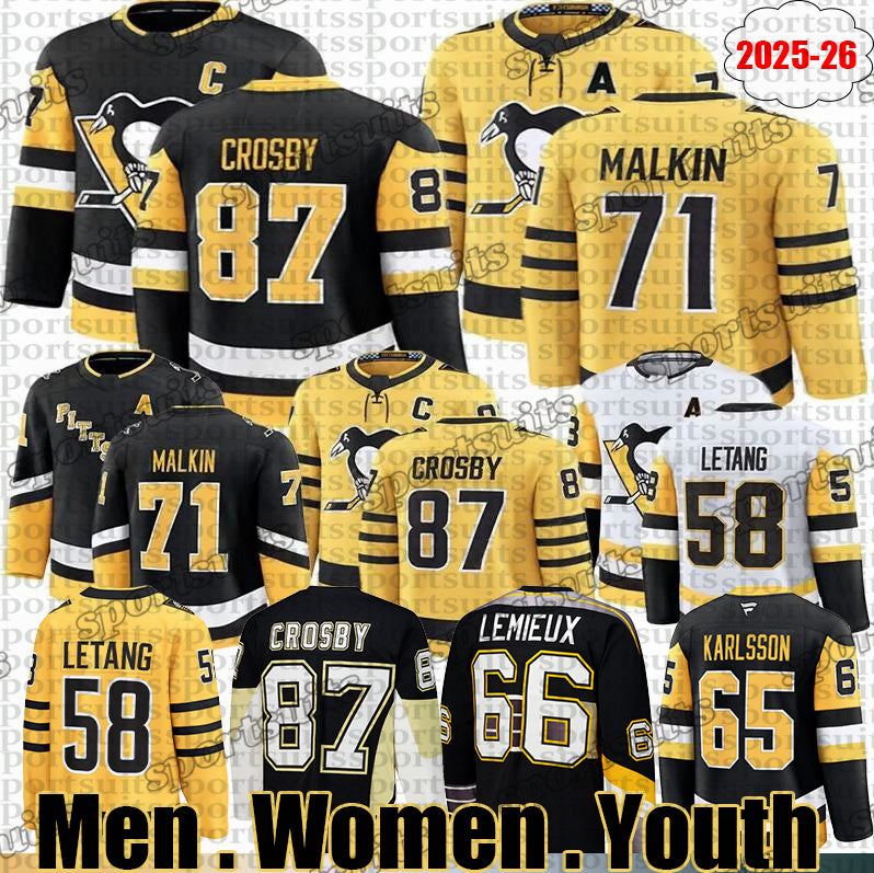 # 87 Sidney Crosby Jersey pittsburgh hockey jerseys #71 Evgeni Malkin jersey Jake Guentzel Erik Karlsson Kris Letang Bryan Rust Jeff Carter Lemieux