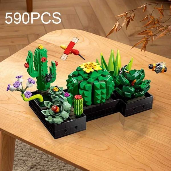 Blocks 590PCS Succulent Plant Potted Building Blocks Set Flower Cactus Assemble Model Bricks Desktop Ornament Kids Toys Birthday Gifts z2410