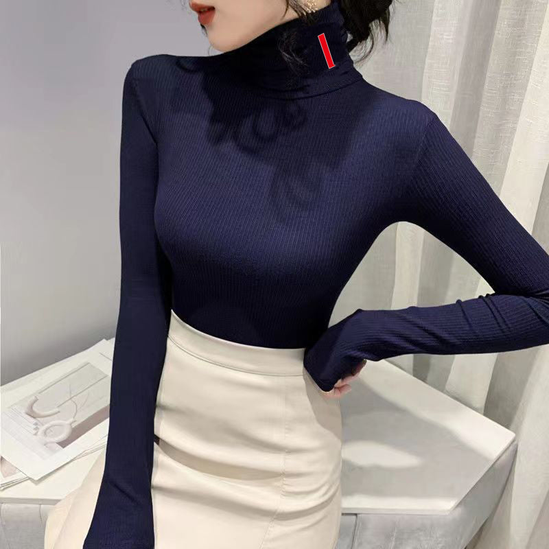 Woman Sweaters Wool Blouse Shirts Knit Tees Shirt High Neck Budge Collar Sweater Short Style Lady Slim Fit Jumpers Sweatshirt S-2XL
