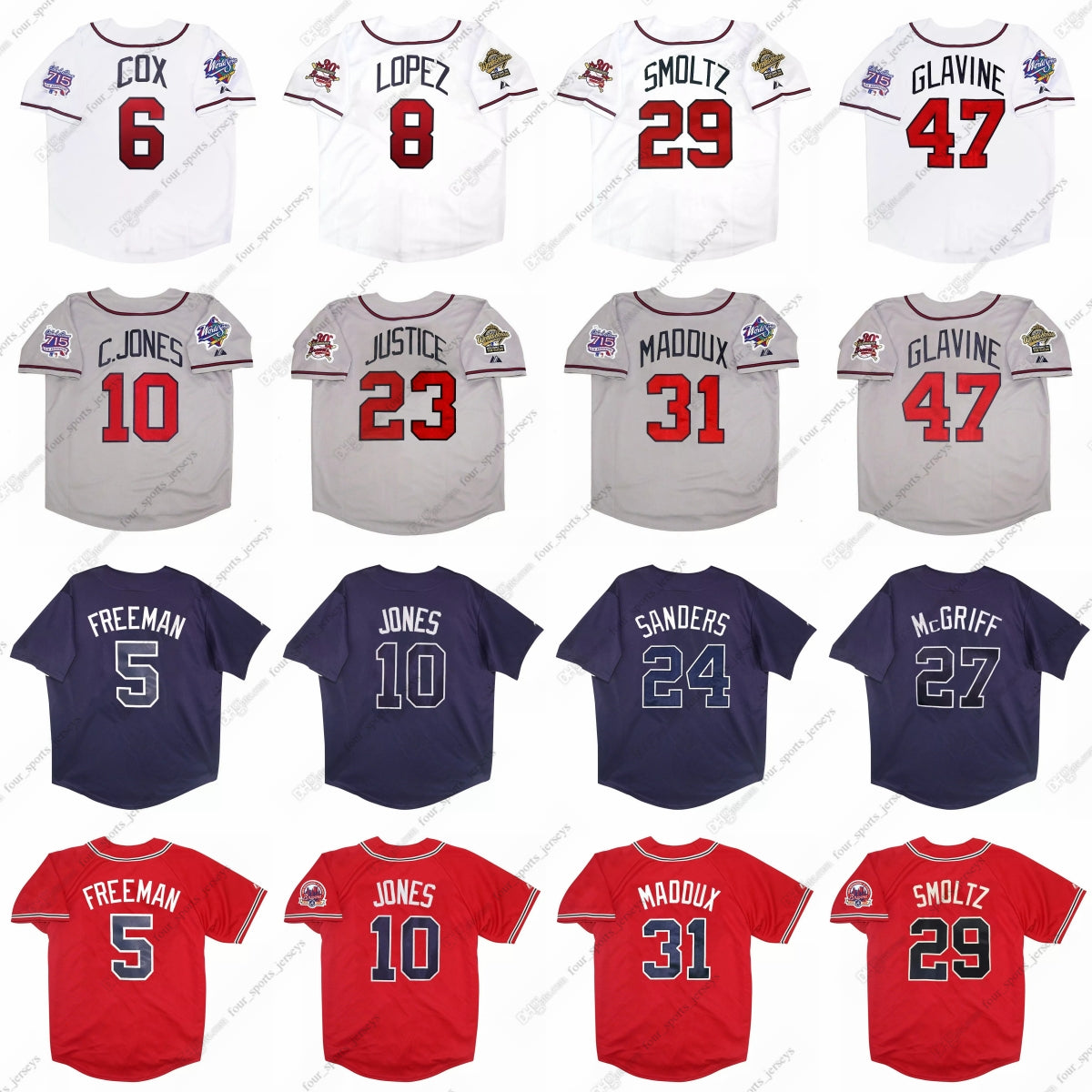 Braves baseball jersey Dale Murphy Freddie Freeman Bobby Cox Dansby Swanson Javy Lopez Chipper Jones Ryan Klesko David Justice Deion Sanders Andruw