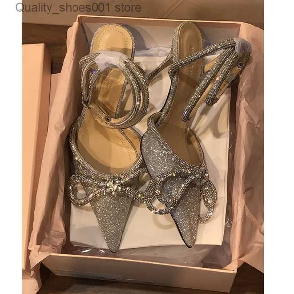 Dress Shoes Sparkling Rhinestone High Heels Womens Pump Crystal Bow Knot Satin High Heels Sandals 2023 Summer Party Ball Shoes Size Up T2409