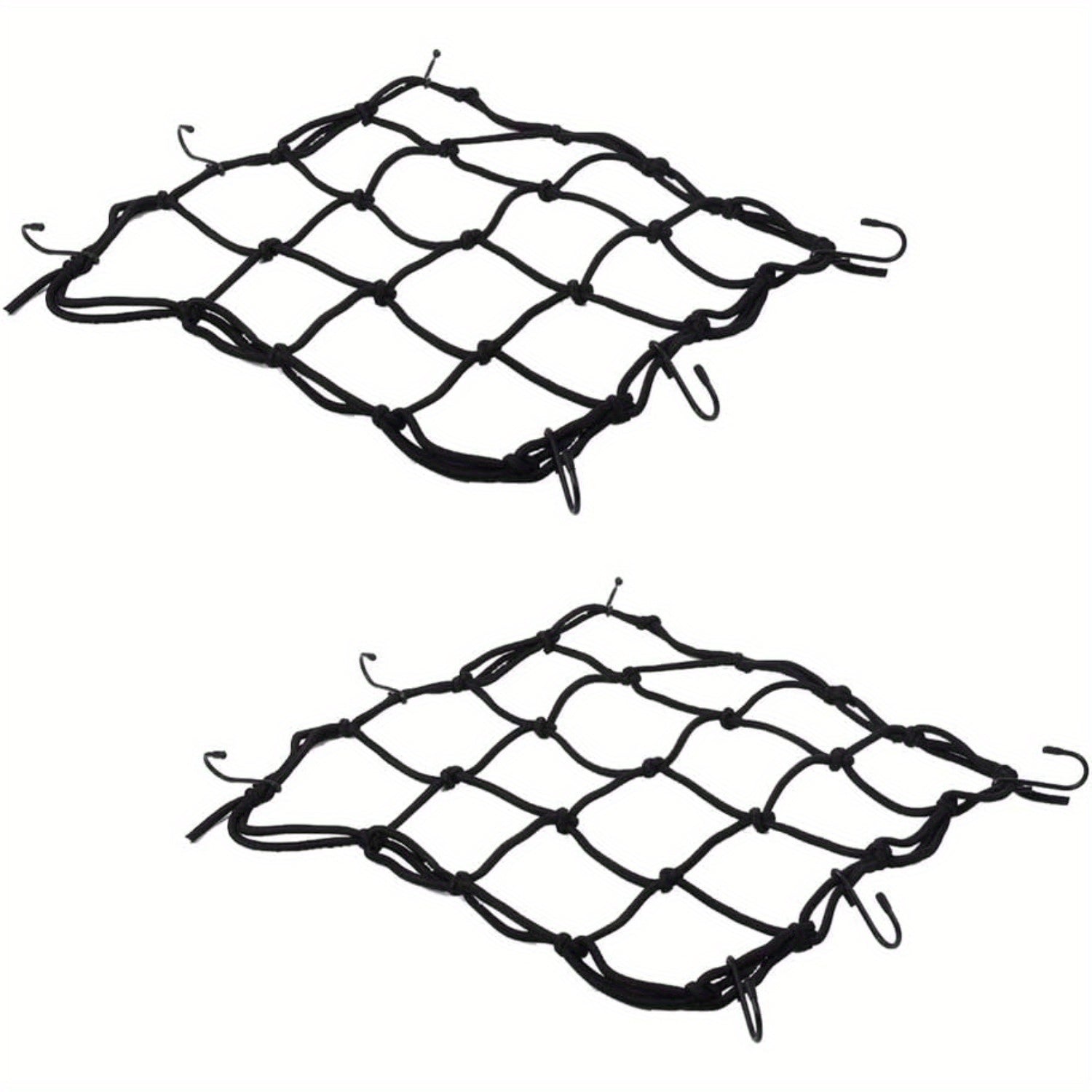 TEMU 2pcs 11.8x11.8 Inch Cargo Net With 6 Adjustable Hooks - Heavy-duty Nylon Bungee Net For Bike, Bicycle, Motorcycle - Secure Cargo Carrier, Black