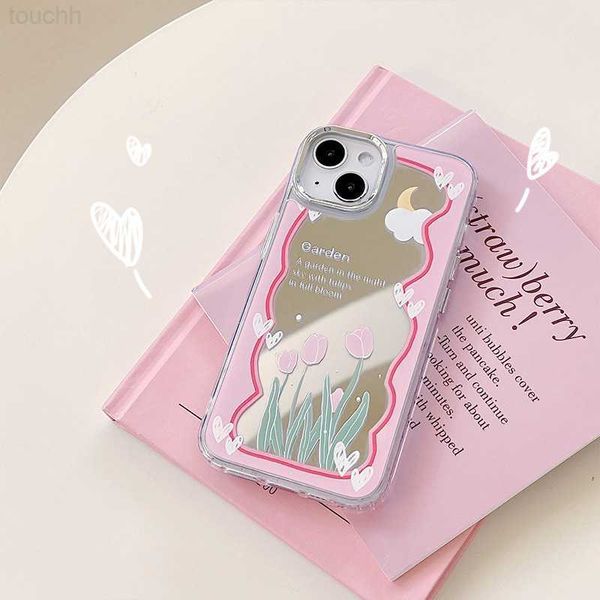 Cell Phone Cases Flower Mirror Mobile Cover for Iphone 11 14 Pro Max Cases Tulip Cartoon Puppy Phone Cases for Iphone 11 12 13 14 Pro Max L2