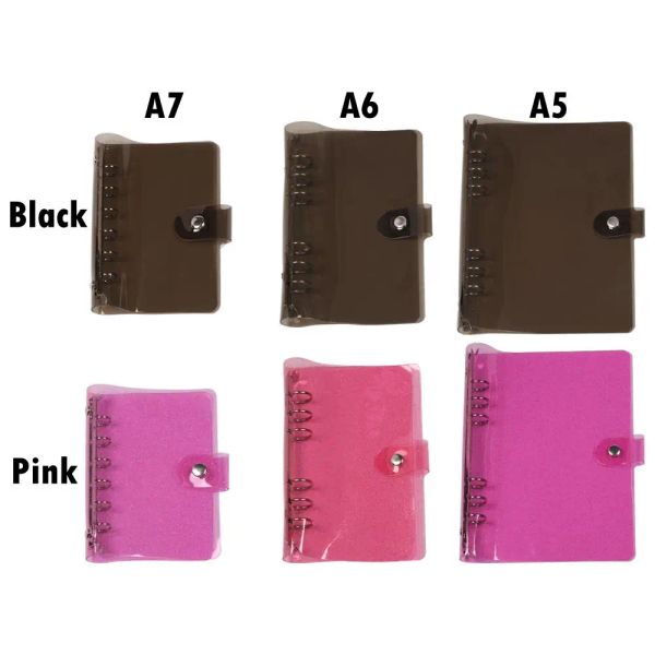 A5-A6-A7 Glitter Office Supplies Refillable Black Pink Diary Book Loose Leaf Binder Planner Clips File Folder Notebook Cover