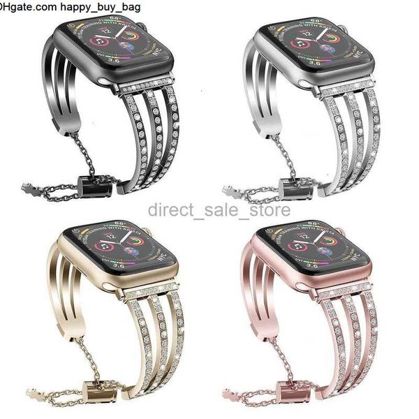 for Apple Suitable watch band 42mm 38mm 40mm 41mm 44mm 45mm 49mm iwatch 6 5 4 3 2 1-2-3-4 with iwatch three row diamond inlaid metal strap