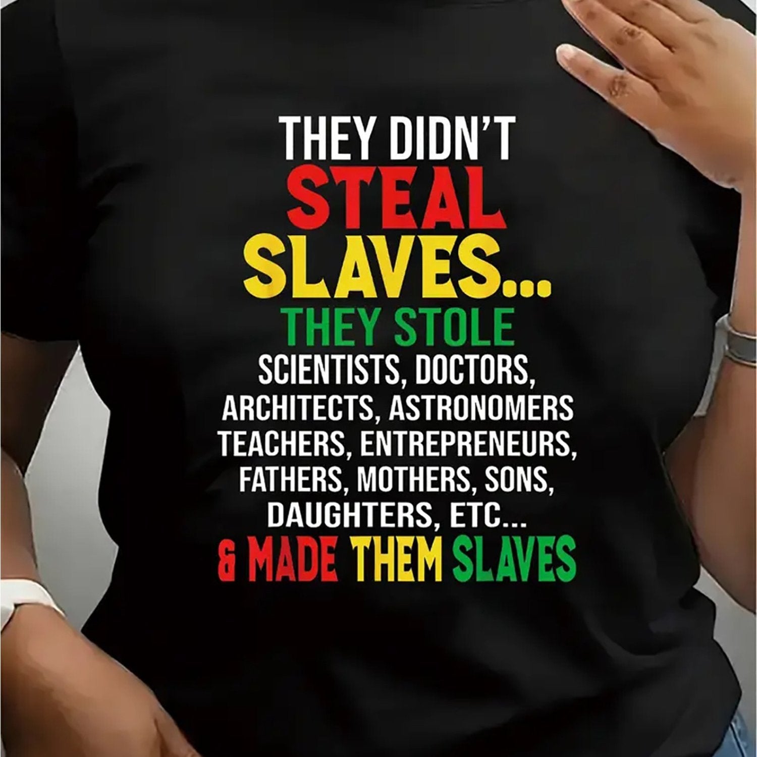 TEMU 1 African Cultural Style Women's T-shirt - " Stole" Slaves... Print, Fit, Machine Washable - Ideal Holiday Gift