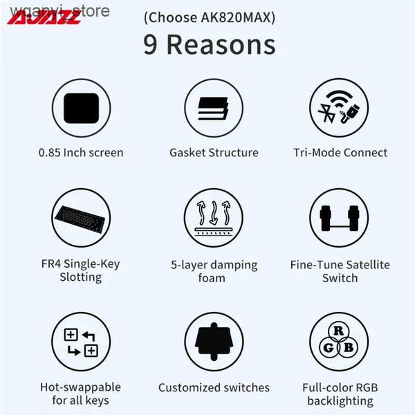 Keyboards AJAZZ AK820 MAX the third mock examination RGB game mechanical keyboard wireless 2.4G Type C 82 key PBT keyboard hot swap L240910