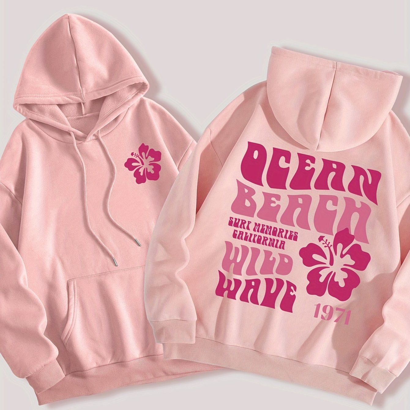 TEMU Women's Floral & Slogan Print Hoodie, Casual Polyester Knit Sweatshirt With Drawstring, Alphabet Pattern, Fall-winter Hooded Pullover, 100%