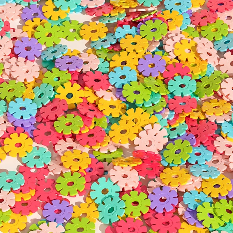 TEMU Snowflake Building Blocks - Mixed Colors, Versatile Shapes, , Back-to-school Gift, Interlocking Puzzle Blocks, Connector Toys, Ideal For Party