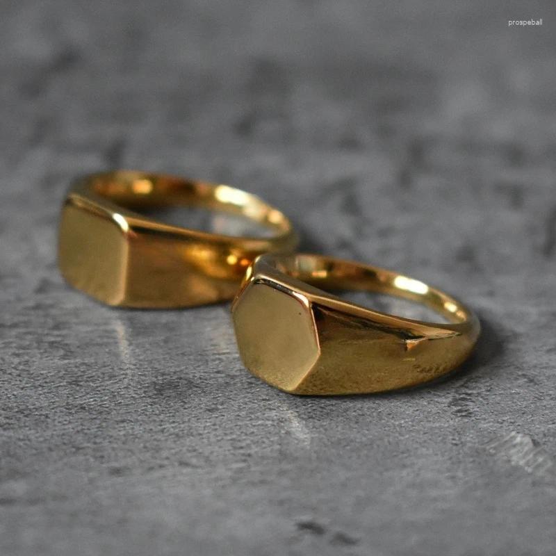 Cluster Rings Men&#039;s Square Flat-Top Signet Ring For Men Jewelry Stainless Steel Vintage High Polished Gold Color Round Male Jewellery Gift