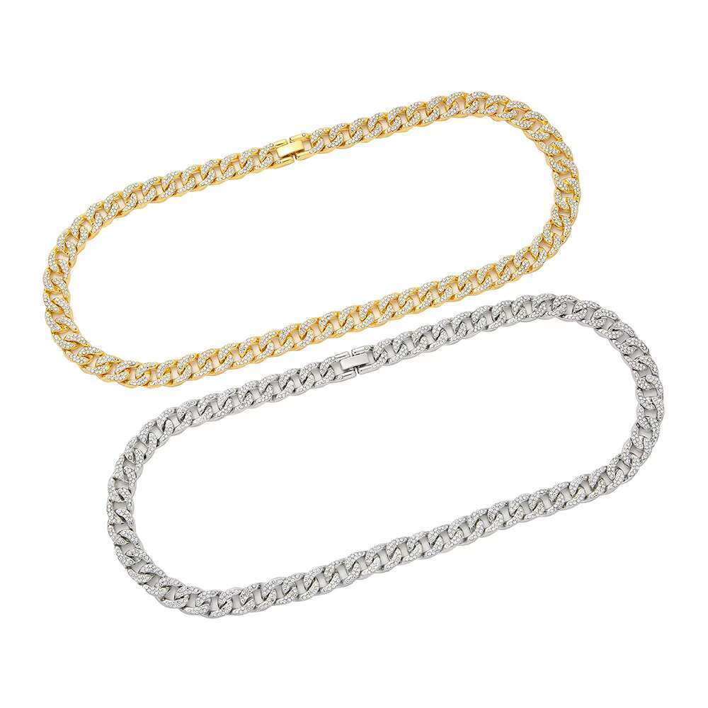 DHCollections Hip Hop Chain Necklace for Men Bling Iced Out Cuban Link Chain Gold & Silver Plated Rhinestone Rapper Necklace Fashion Jewellery 18-24