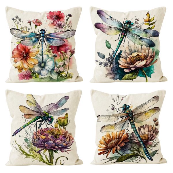 cushion covers 18X18 Digitally printed Spring dragonflies pillowcase pillowcase linen cushion cover