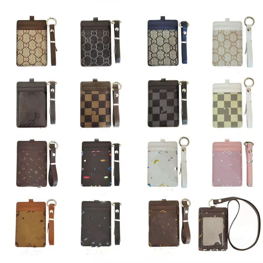 TOP Designer Luxury Work Card Holder work ID lanyards Hanging Rope Pendant Card Bags Student ID cards bag flower leather Wallets for Men Women gift