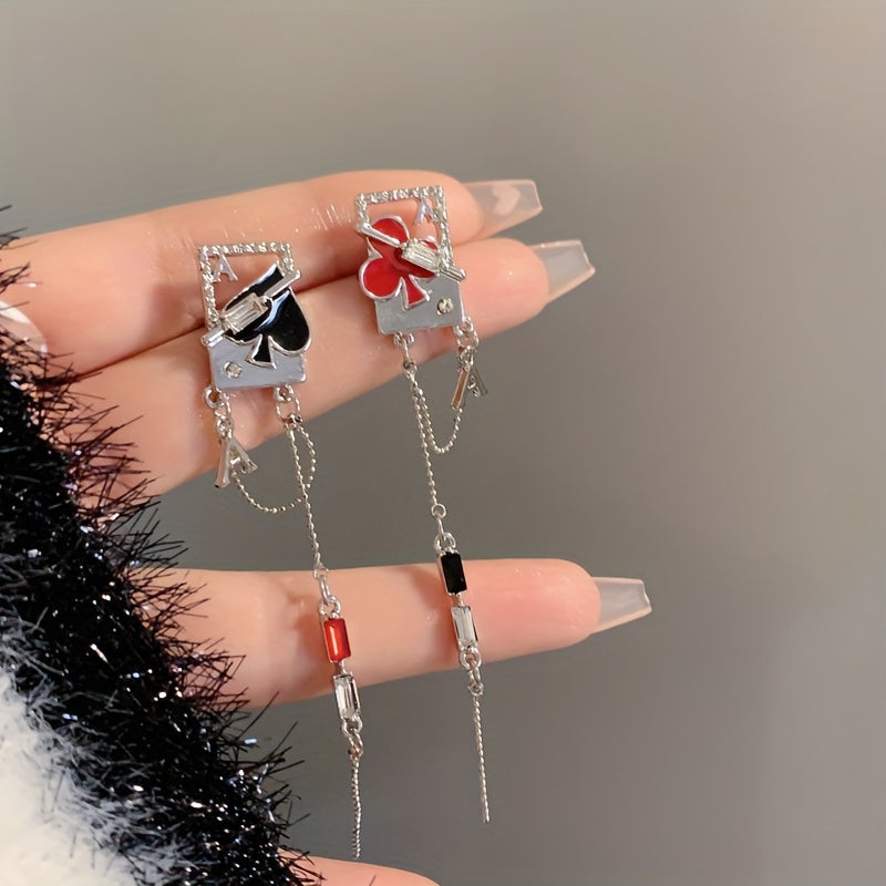 TEMU Elegant Asymmetrical Stud Earrings With Silvery Plating - Chic Red Heart & , Casual Attire Or Gifting